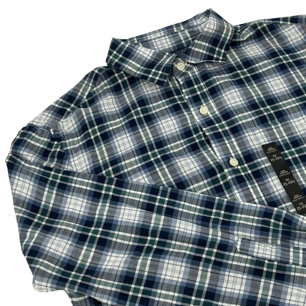Banana Republic Slim Stretch Soft Wash Shirt Men's M Blue White Plaid Button‎ Up
